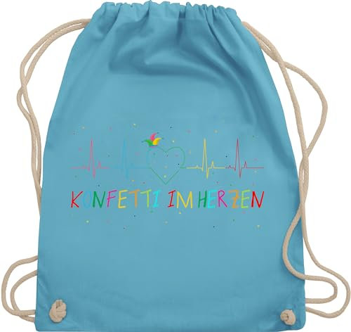Turnbeutel Rucksack - Karneval & - Taschen - Konfetti im Herzen Herzschlag Fasching I - Unisize - Hellblau - kölle karnevalsbeutel faschings ekg stoffbeutel wurfbeutel karnevalstasche karnevals