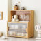 Kleines Bambus Sideboard Küche für Arbeitsplatte, Buffet Schrank Küche Küchenschrank mit Schiebetüren Verstellbaren Ablagen für Gewürzgläser, Küchenutensilien, Tassen, Requisiten (Holzfarbe)