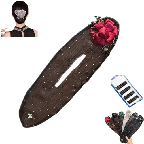 Donubiiu Hand Embroidered Flowers Deft Bun, Deft Bun Hair Twister, Flower Hair Bun Roller, Lazy Hair Curler Bun Maker Hair Accessories for Long Hair (D)