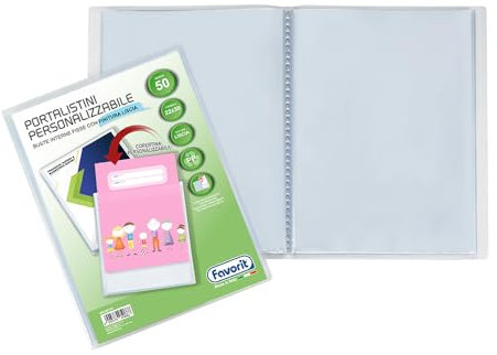 Favorit, Portalistini Personalizzabile, 50 Buste Lisce, Tasca Frontale, 22 x 30cm, Trasparente