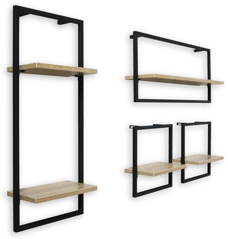 holz4home® 4-teiliges Wandregal Set I Schwarz gerahmt mit Holzoptik I Hochwertiges MDF I inkl. Befestigungen aus Stahl für Schweberegal Industrial Flair