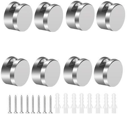 Changyeah Clip de sujeción para espejo, 8 unidades, aleación de zinc, soporte para espejo, incluye 8 tornillos de acero inoxidable y 8 tacos, fijación de espejo