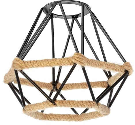 ledscom.de Käfig Lampenschirm mit Hanfseil, Diamant, schwarz, 155mm Ø