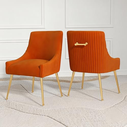 VANTEN Stuhl Esszimmer, Set Aus 2 Stühlen, Moderne Esstisch Stühle- und Sessel Esszimmer Mit Goldenen Beinen,Sessel Wohnzimmer für Empfangsraum,Schlafzimmer und Küche(Hellorange)