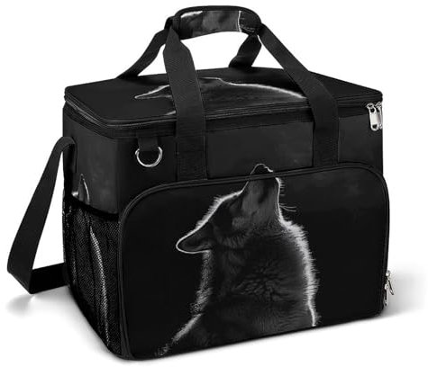 YJWANDO Camping Ice Pack, Wolf Facing The Moon Print Insulated Cooler Bag Large Capacity Ice Pack Portable Camping Cooler Outdoor Picnic Cooler, Style