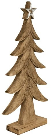 EGLO LIVING Deko Baum Baliguian, Weihnachtsdeko groß, Bodendeko Fensterdeko Wohnzimmer, Dekofigur Weihnachten, Adventsdeko aus Holz in Natur und Metall in Silber, 45 x 22 cm