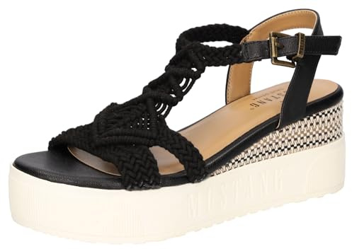 MUSTANG Femme 1459-805 Sandales, Noir, 37 EU