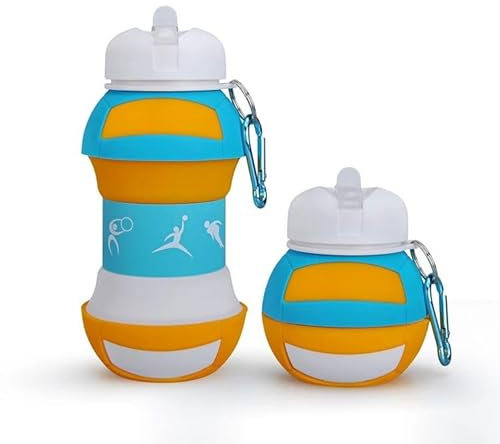 Gourde pour enfants, bouteille de sport, bouteille en silicone, boule de basket, boule de tennis, boule de football, boule de volley, volley-ball, loisirs, idée cadeau, bouteille pliable (volley)