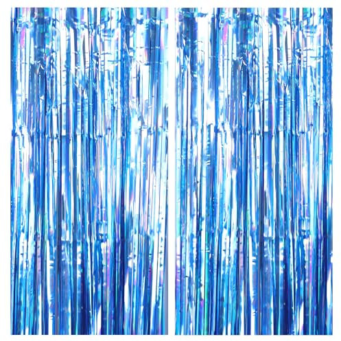 Drucilla 2 Stück Lametta Vorhang, Glitzervorhang Lametta, Folien Fransen Lametta Vorhänge, Glitzer Tinsel Curtain für Geburtstag, Party, Hochzeit Deko, 1m x 2m, Sky Blau