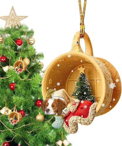 Daschund Christmas Ornament, 2D Cute Acrylic Dog Ornament, Tea Cup Christmas Tree Decoration, Car Interior Ornament, Family Gathering Holiday, Dachshund Ornament