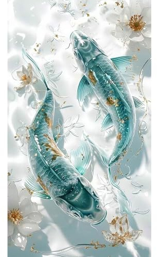 SHEGZHUC 45x85cm Diamond Painting Fische Karpfen Kampffische Grün Diamond Painting Sternzeichen Fische Blumen Mosaik Diamant Malerei Kunst Stickerei Kreuzstich Bilder Geschenk Wanddekoration