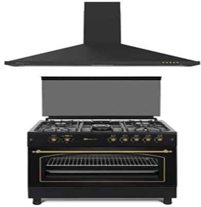 PACK 9 COCINA A GAS F9L50G2B CM HORNO PANORAMICO NEGRA RÚSTICO + CAMPANA A JUEGO DECORATIVA 80 CM NEGRA