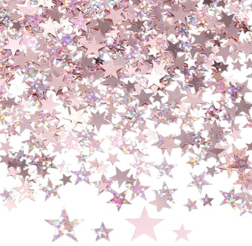 DazzJoy 4000 Stück Glitzer Streudeko Sterne Konfetti Weihnachten, 2 Größen Sterne Deko Roségold,Weihnachtskonfetti Deko Sterne, Glitzersterne Streudeko Silvester,Pailletten Stern Tischdeko Streusterne