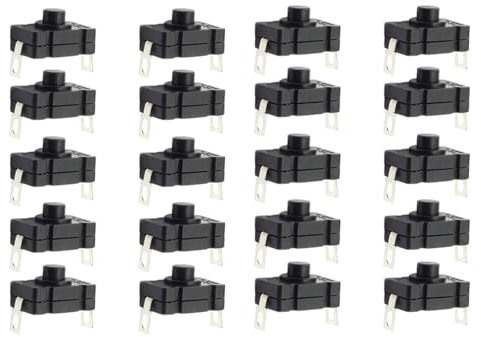 20PCS Self-Lock Push Button Switches, KAN-28 ON-Off Mini Switch Push Switch for Flashlight (Bent Pin)