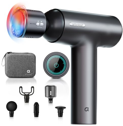 arboleaf Massagepistole Tiefengewebe mit Wärmefunktion, Massage Gun LED-Touchscreen mit 6 Massagestufen & 5 Massageköpfen, Muskel Massagegerät 10mm Amplitude USB-C Schnellaufladung für Entspannung