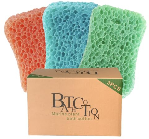 Bath Sponges 3-Pack Soft Exfoliating Shower Sponges for Deep Cleaning, Durable Body Sponge Set for Adults in Orange,Blue & Green