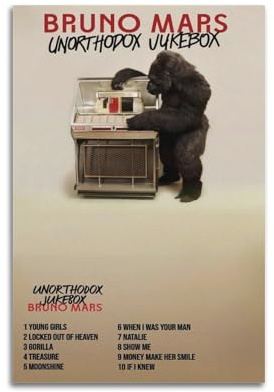 Bruno Mars Unorthodox Jukebox Druck Albumcover signiertes limitiertes Poster, Musikcover-Poster, Pop-Hip-Hop-Rap-Sänger, Star, Musikposter, ästhetische Leinwand, Wandkunst für Mädchen und Jungen,
