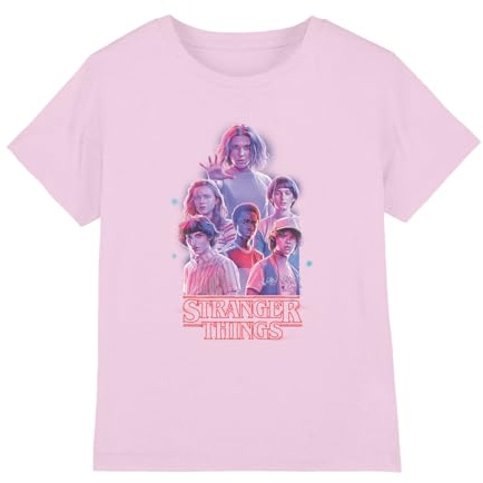 Stranger Things Girl's Stranger Things Pink Glow Group Girls T Shirt T-Shirt (Pack of 1)