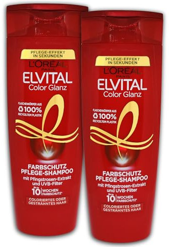 2 er Pack L’Oréal Paris Elvital Color Glanz Pflege Farbschutz Shampoo XXL 2 x 400 ml