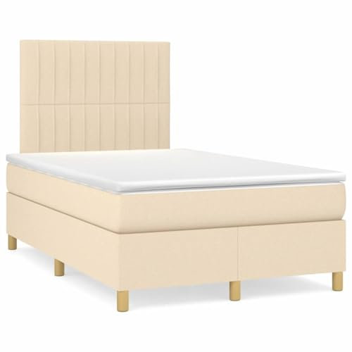 KTHLBRH Bettgestell Familienbett Doppelbett Schlafzimmer möbel Boxspringbett mit Matratze Creme 120x190 cm Stoff