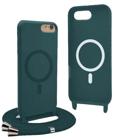 YFSYLL Magnétique Coque pour iPhone SE (2022/2020) / iPhone 8/7 avec Cordon,Compatible avec MagSafe,Coque Silicone pour Magnétique avec Réglable Collier - Vert
