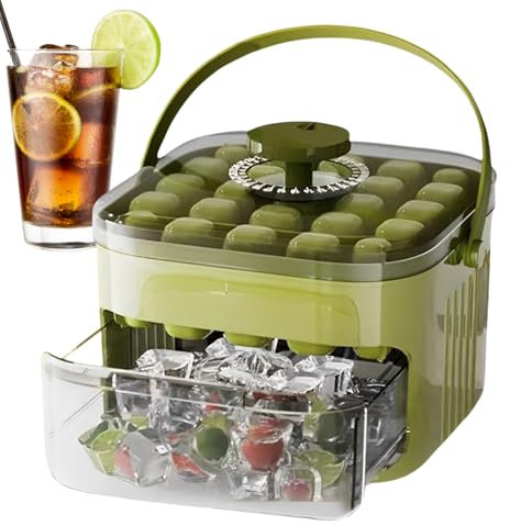 Syengery Easy Press Ice Maker, Eisform,Drücken Sie Eisschalen für Gefrierschritte mit Bin und Scoop | Tragbar mit Griff, einfache Veröffentlichung ohne kühle Würfelhersteller für Cocktail, Whisky,