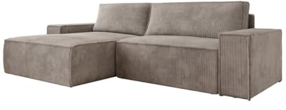 Luxusbetten24 Designer Sofa Corino in Cord mit Stauraum und Schlaffunktion | Bezug: Cord | Farbe: Hellgrau | Stellvariante: Links