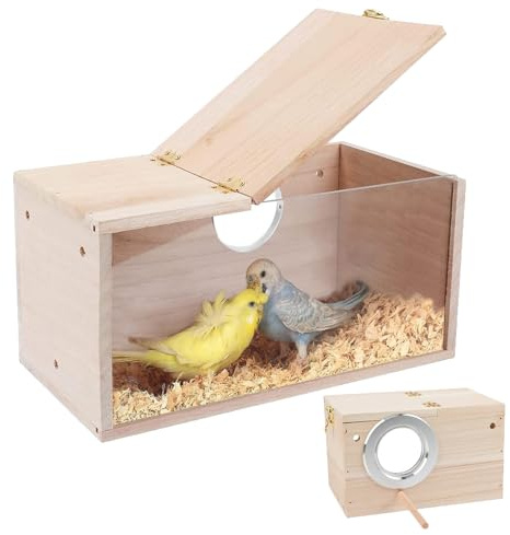 Molyorch Wellensittich Nistkasten Transparentes Design, Vogelhäuschen aus Naturholz Kleines Vogelnest, für Liebevogel Ellensittich Sittich Lovebirds Papageien