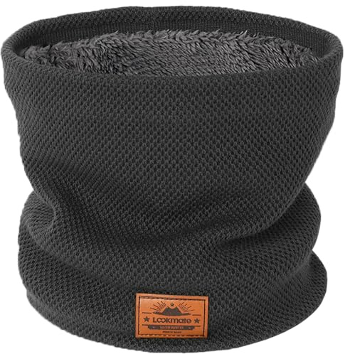Lookmate Schlauchschal Herren Schal Halstuch,Halswärmer Motorrad,Gefüttert Weichem Nackenwärmer,Dick Fleece Loop Schal Winddichte für Maske Grau