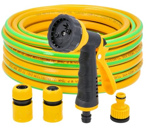 TOUGH MASTER Garden Hose 30m 100ft with 6 Pattern Spray Gun and 3 Nozzles, 3-Layer Reinforced Hosepipe 1/2 inch for Lawn Irrigation, Car Washing, Pet Care