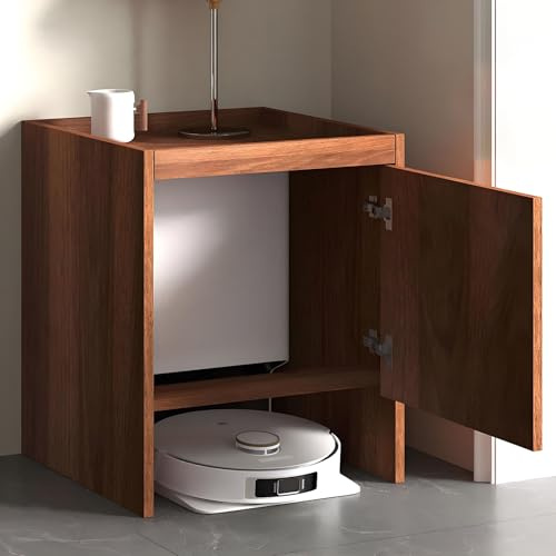 Valdoza Versteckter Schrank für Saugroboter aus Massivholz, Roboter-Staubsauger Aufbewahrungsregal für Wohnzimmer, Küche, Schlafzimmer, Einfaches Wasserwechseln(Brown)