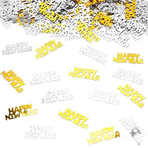 GoldRock Streudeko Silvester Deko 2026 Konfetti, Glitzer Happy New Year Konfetti Silvester Tischdeko, Happy New Year Deko, Tischdeko Neujahr Party Decorations, Neujahrsdeko Confetti Streu Gold Silber