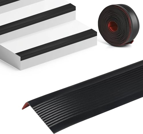 Trendecor 5 Meters Stair Anti Slip Nosing, Stair Nosing Edge Trim Self Adhesive Flexible Angle Edging Strip Non Slip PVC Step Edge Trim for Indoor Outdoor