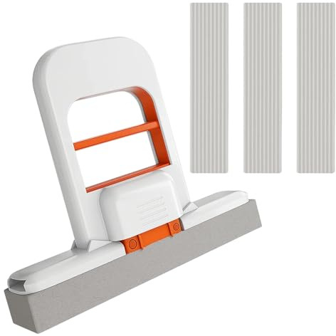 1 Set Mini Mop with 3 Replacement Heads, Squeeze Mops, Small Mops for Bathroom Cleaning, Compact Mini Foldable Desktop Mop for Tight Spaces