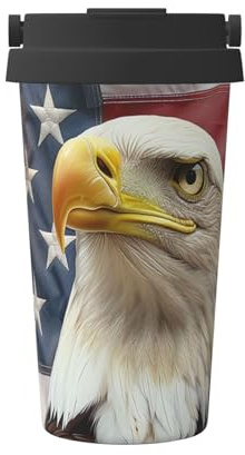 Mexpekil Tazza da caffè isolata, tazza da viaggio con coperchio a tenuta stagna, bandiera americana con aquila americana, tazze termiche per bevande calde, 500 ml