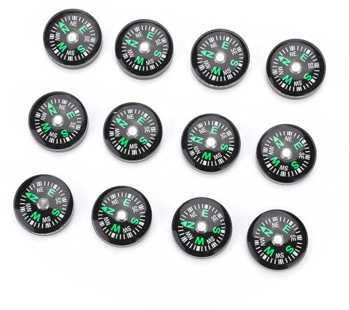 Bamjour Kompass, 20 Mm, 12 Stück, mit Öl Gefüllter Kompass, Bulk, Schwarzer -, Uhrenkompass für Wandern, Camping, Bootfahren, Outdoor-Aktivitäten, Zubehör