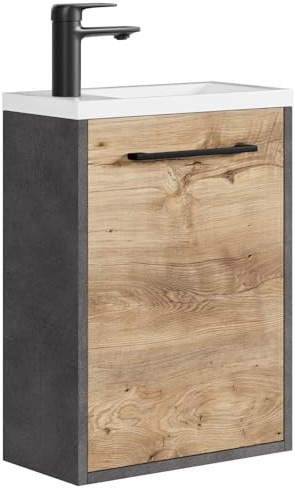 Badezimmer Badmöbel set Florence (Dunkle Grau mit Kastanien Eiche, 40cm)