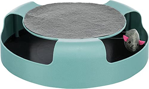 TRIXIE Jouets pour chats « »Catch the Mouse« » - Souris cachée à l'intérieur et pivotante - surface à gratter sur le dessus - rouge ou vert - choix aléatoire - plastique/peluche - ø 25 x 6 cm - 41411