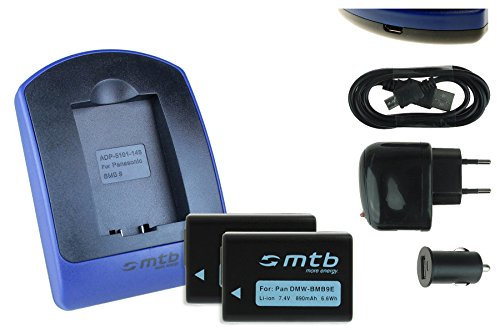 2 Batteries + Chargeur (USB/Auto/Secteur) pour DMW-BMB9 // Panasonic Lumix DMC-FZ40 FZ45 FZ60 FZ70 ... / Leica V-LUX 2, 3... v. liste!