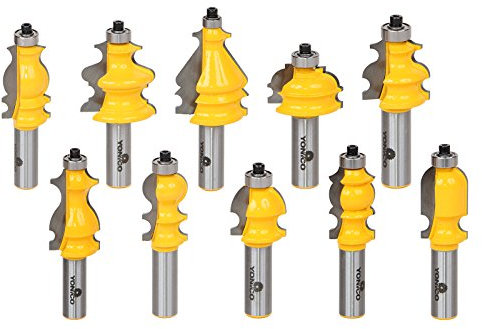 Yonico 16101 10 Bit Architectural Molding Router Bit Set 1/2-Inch Shank