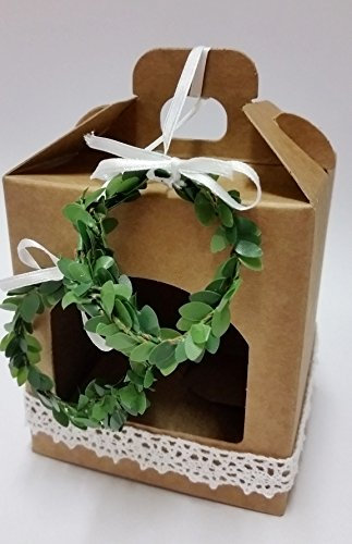 5 Gastgeschenke Hochzeit Vintage Geschenkbox mit Spitze/weiß 2 Buchsbaum Ringe)