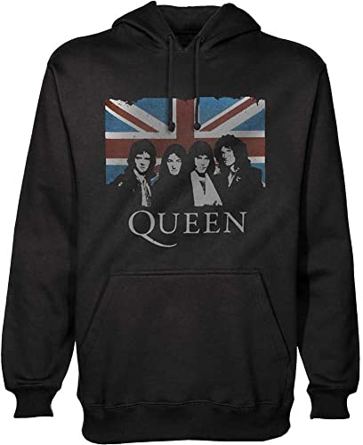 Rockoff Trade Men's Queen Vintage Union Jack Pullover Regular Fit Crew Neck Long Sleeve Hoodie, Black (Black Black), XX-Large (Manufacturer Size:XX-Large)
