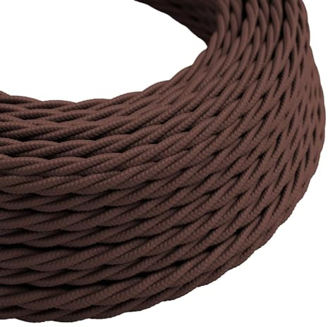 Cavo intrecciato, cavo tripolare rotondo, da 10 metri, cavo elettrico vintage intrecciato flessibile, tessuto in filo di alta qualità, cavo elettrico realizzato nel Regno Unito, Tessuto, Light Brown