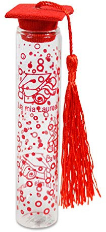 Vetrineinrete® Bomboniere Laurea Portaconfetti 36 Pezzi Cappello Laurea Dottore Vetro Tappo di Sughero Nappa Tocco Rosso Nero Laureati 302003 (Rosso)