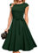 DRESSTELLS Robe Cocktail Mariage Vintage Robe Casual Femme Robe de Soiree Femme Robe baptême col Rond Manches Courtes Vert foncé 2XL