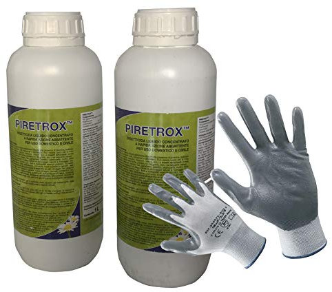 Insetticida 2 Confezioni di Piretrox da ml 1000 cad. Concentrato con Piretro Naturale. Contro Tutti gli Insetti Volanti e Striscianti. In Guanti da Lavoro NBR