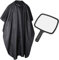 TRIXES Espejo de Mano y Bata barbero para Peluquerías- Amplio ángulo de Visión Espacio Reflectante - Bata Unisex de Cuerpo Entero - para salón Profesional y Uso doméstico - Negra
