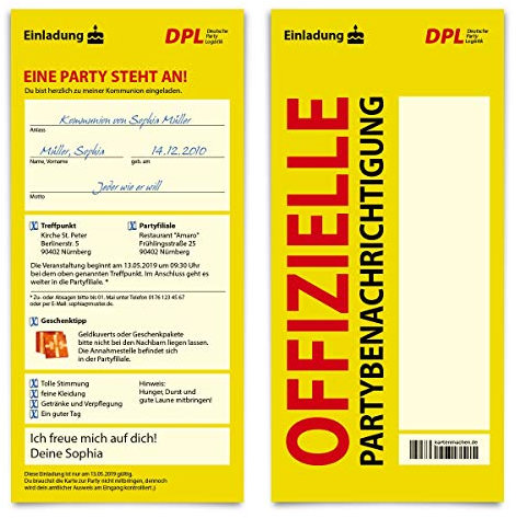 10 x Kommunion Einladungskarten individueller Text DIN Lang - Paket Benachrichtigungskarte