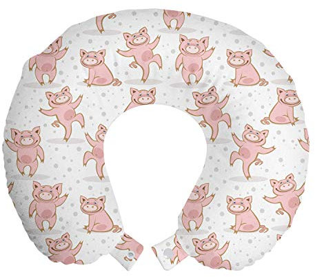 ABAKUHAUS Ferkel Reisekissen Nackenstütze, Schweine und Tupfen, Schaumstoff Reiseartikel für Flugzeug und Auto, 30x30 cm, Rose Weiß