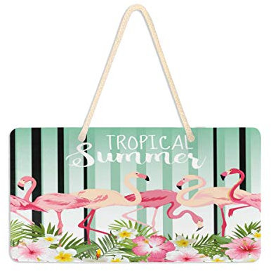 Mnsruu Flamingo Vogel Blume Blüte Hängeschild Türschild Schild Wanddekoration Vorne Bauernhaus Veranda Garten Hof 15 x 28 cm